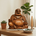 thumbnail image 2 of G6 Collection 12" Tall Wooden Laughing Happy Buddha Statue Hand Carved Smiling Sitting Sculpture Handmade Figurine Decorative Home Decor Handcrafted Art Decoration Size: 12" tall x 11" wide x 6" deep, 2 of 8