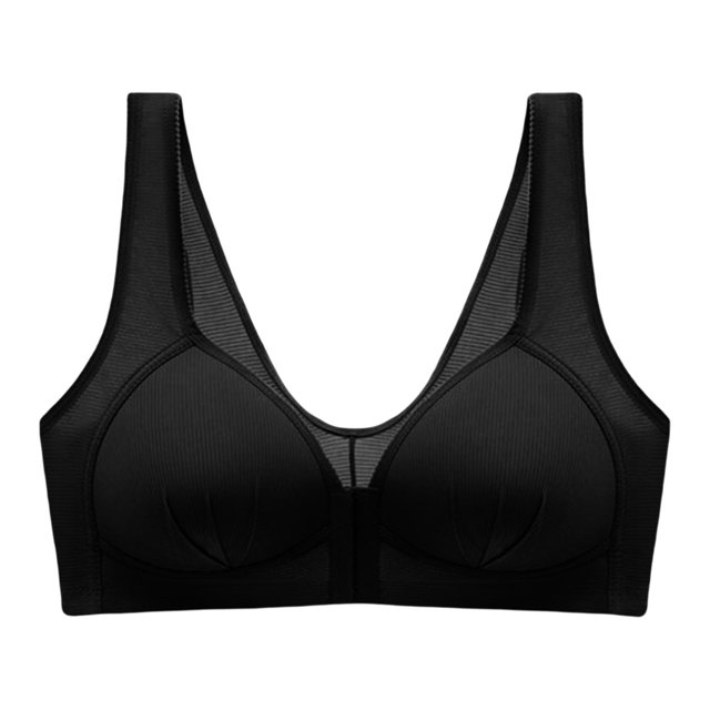 transpirable para mujer, para todos los cierre frontal, ropa interior sin cable correa ancha, ligero para el trabajo, Negro Salvador Sujetador de mujer