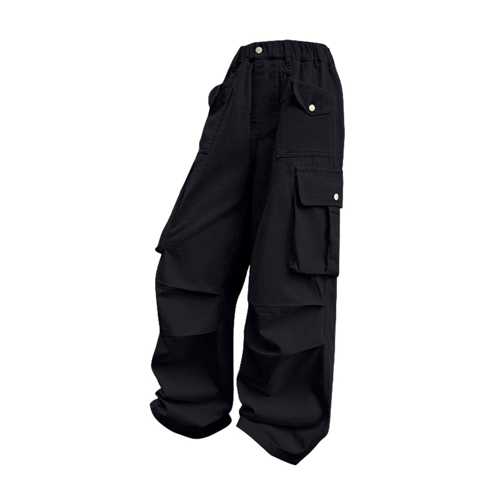 Women's Baggy Wide Leg Loose Cargo Pants Y2K Clothing Multi-Pocket Relaxed Fit Jeans Fairy Grunge Clothes Alt Emo Streetwear Kids Pants (12-13 Years, Black)