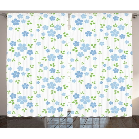 House Decor Curtains 2 Panels Set, Small Wild Flowers Greenland Continuous Pattern Bedclothes Style Art Print, Living Room Bedroom Accessories, Gift Ideas, By