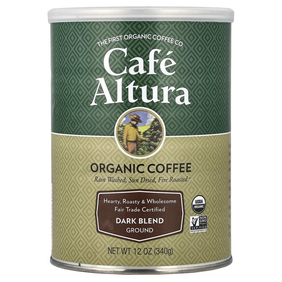 Café Altura Ground Organic Coffee, Fair Trade Dark Blend, 12 oz Can