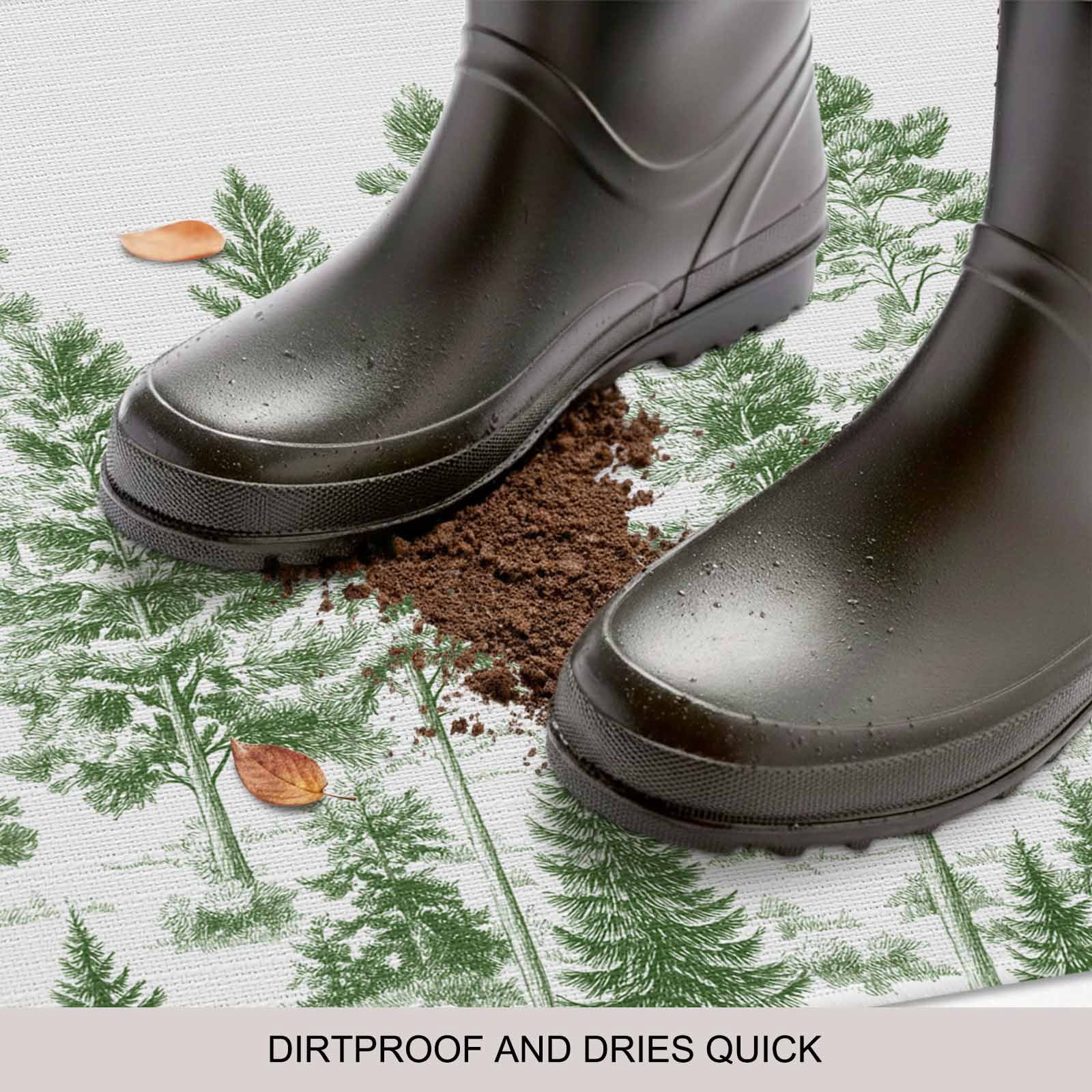 Green Pine Tree Doormat Outdoor Entrance 24"x36", Vintage Watercolor Botanical Absorb Moisture Dirt Door Mats, Non-Slip Rubber Backing Floor Mats Indoor, Low-Profile Front Door Rugs