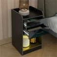 thumbnail image 1 of nightstand with 2 Drawers and cabinets, Wireless Charging and Remote Control of LED Light (Black), 1 of 9