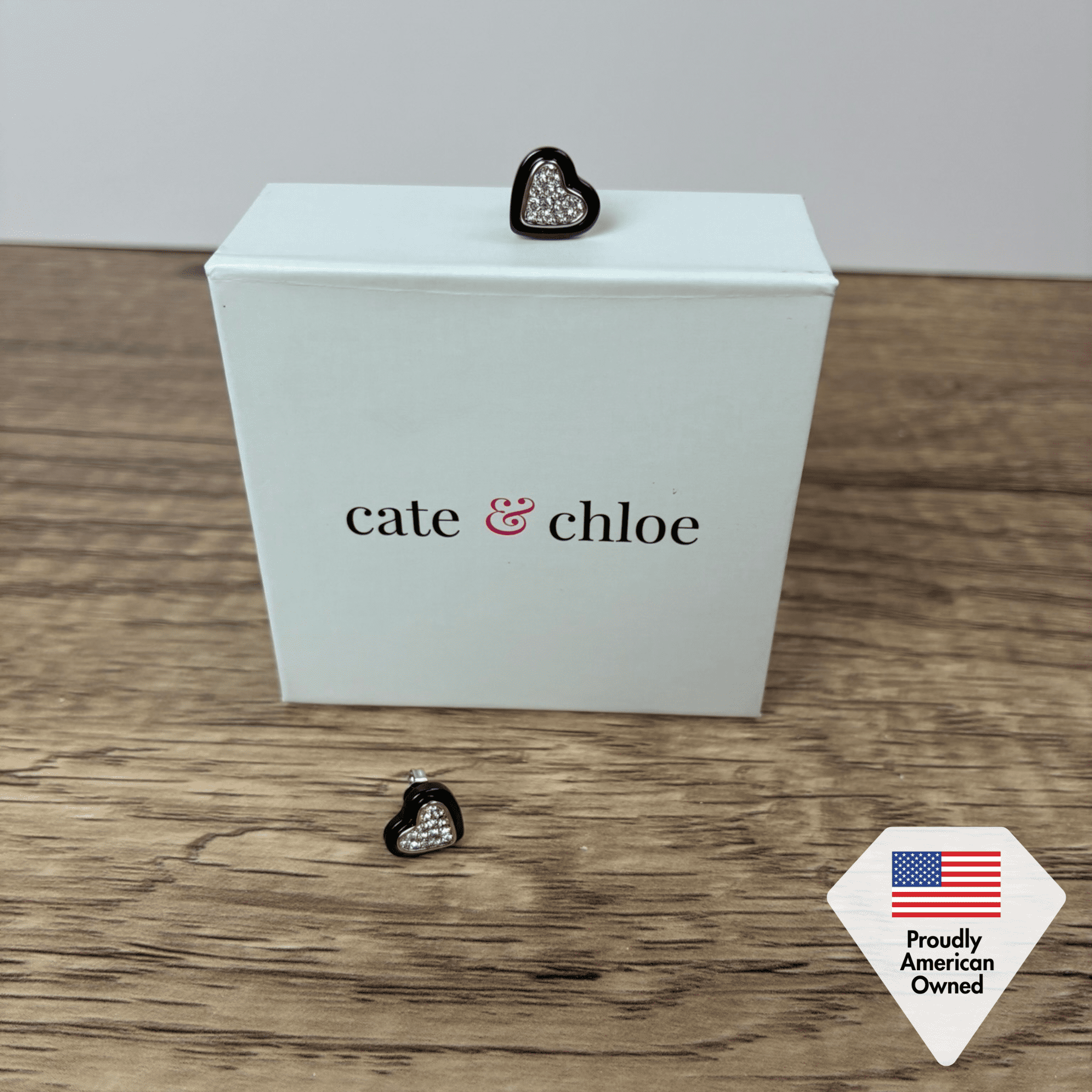 Cate & Chloe Rory Dainty Heart Stud Earrings with Ceramic Halo and Swarovski Crystals for Women