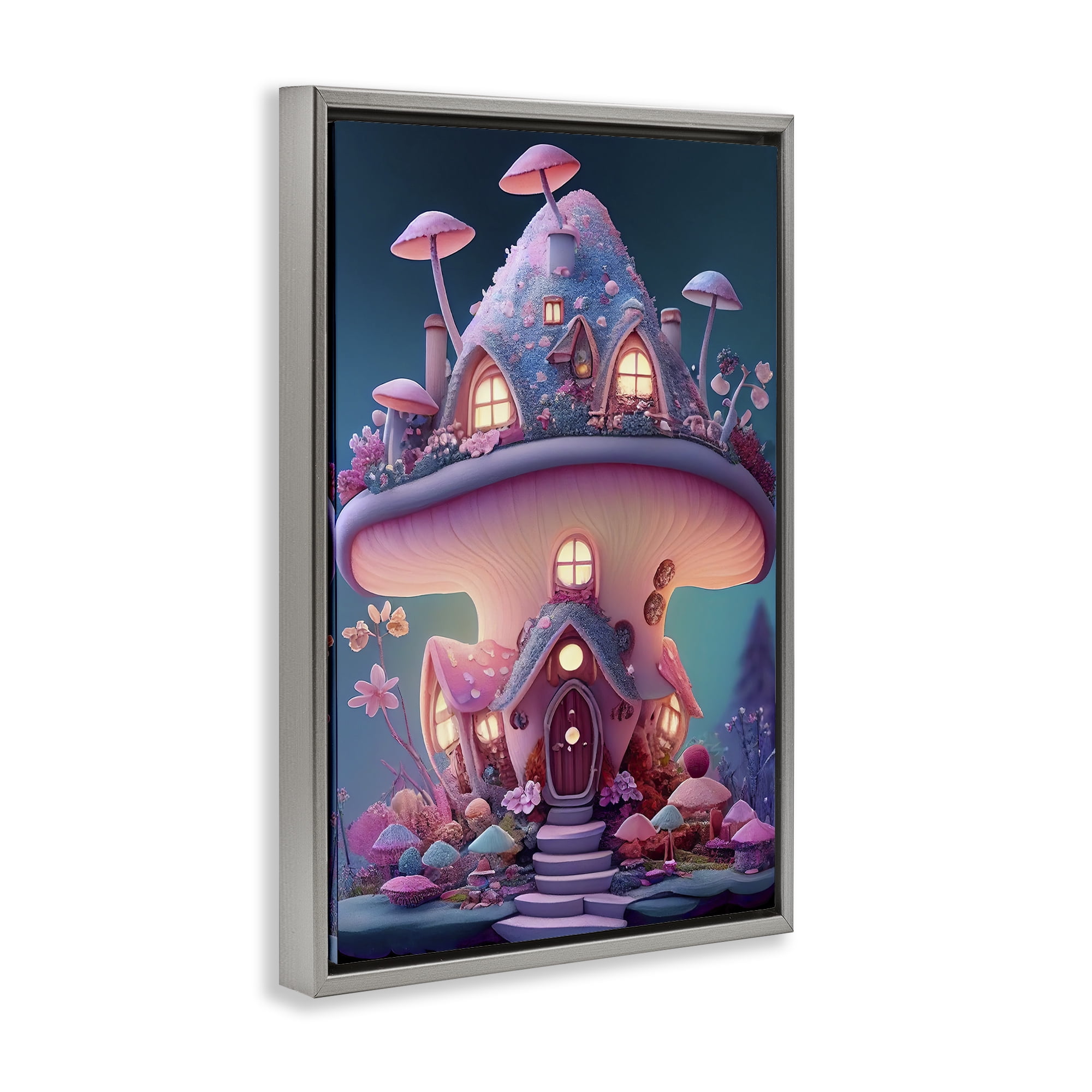 Stupell Industries Mystical Mushroom House Town & City Painting Gray Floater Framed Art Print Wall Art, 21 x 31