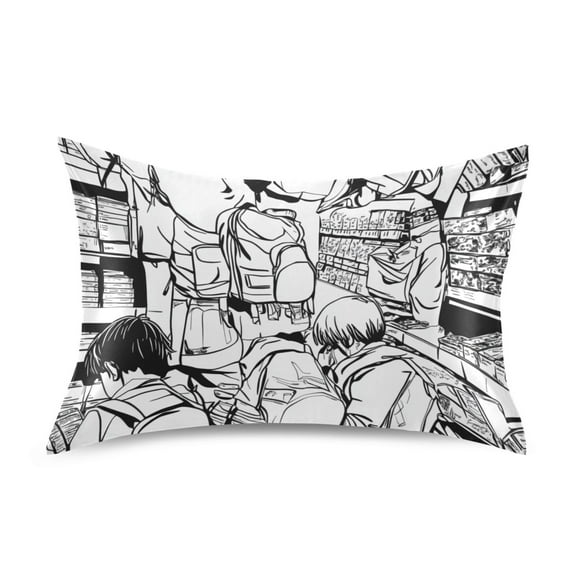 Manga Style Bookstore Satin Pillowcase 20''x26'' Double-Sided Print Soft Wrinkle Resistant