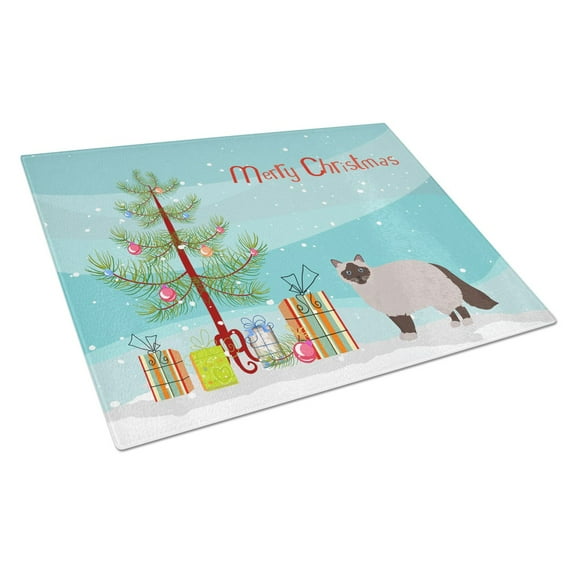 Carolines Treasures CK4570LCB Birman Cat Merry Christmas Glass Cutting Board Large, 12H x 16W, multicolor