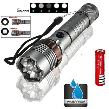 2600 lumens T6 LED Super Bright Flashlight Torch Light Lamp Zoomable Focus + 18650 Battery for Camping Hiking