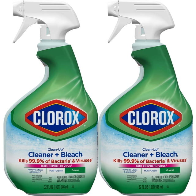 Clorox Clean-Up Limpiador multiusos con lejía, botella pulverizadora, original, 32 onzas líquidas (paquete de 2)