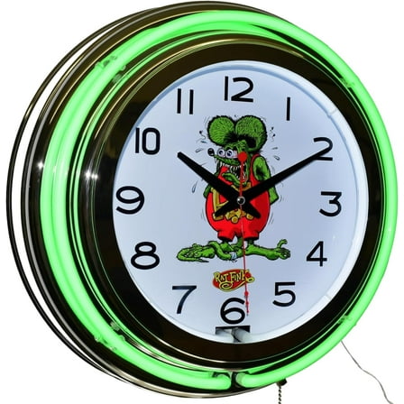 Rat Fink Nostalgic Green Double  Lighted Wall Clock Chrome