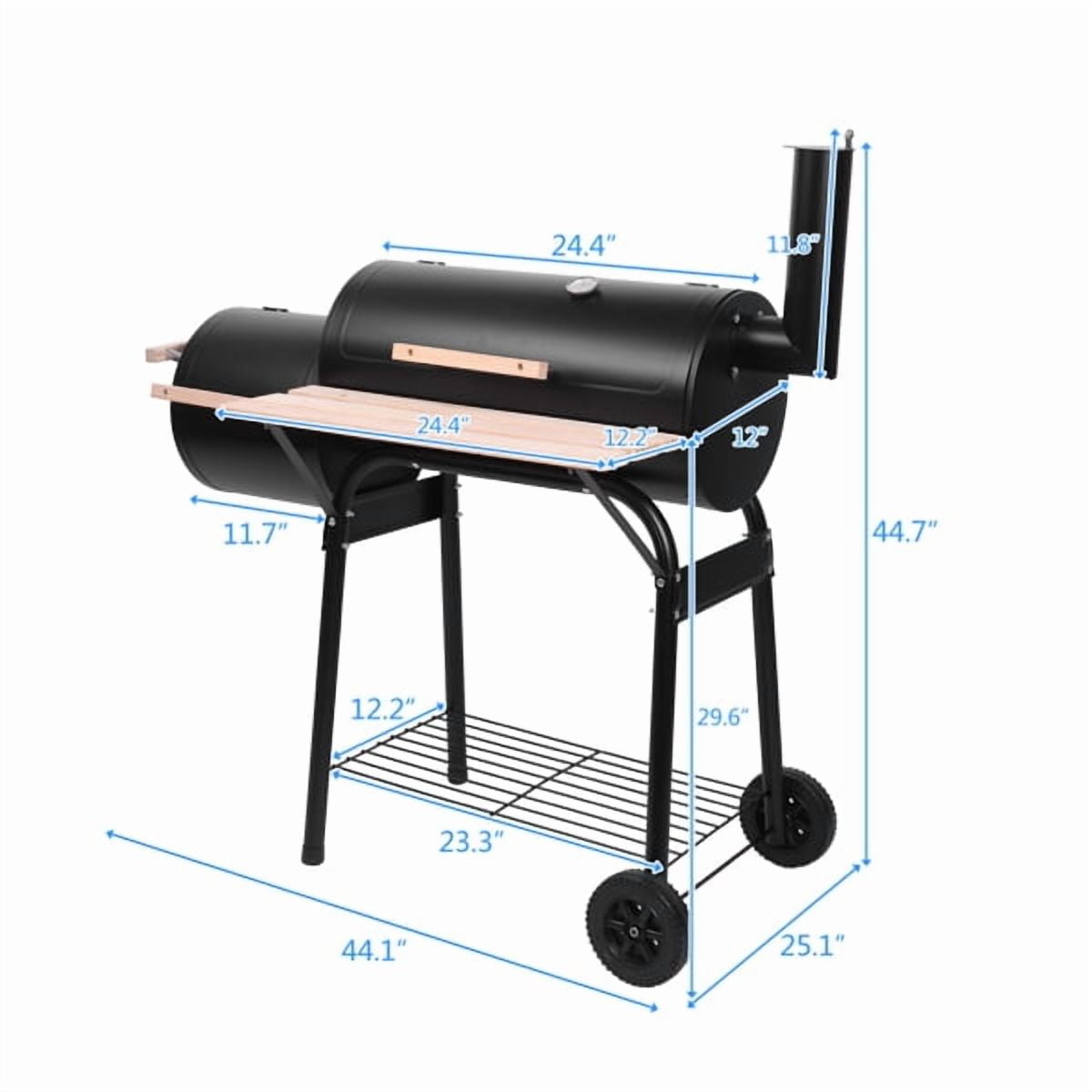 Aiying Charcoal Barrel Grill with Offset Smoker and Wheels