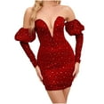 thumbnail image 2 of Sequin Dress, Deep V Neck Off Shoulder Bodycon Cocktail Dress for Women, Party and Evening Wear, 2 of 8