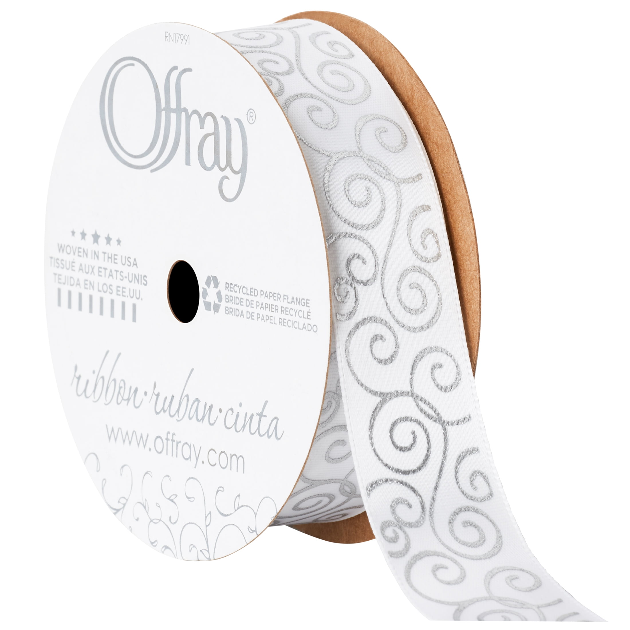 Offray Ribbon, White 7/8 inch Single Face Satin Polyester Ribbon, 9 feet, 1 Each