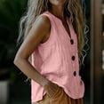 thumbnail image 6 of Camisole Tops Women Built in Bra Women Summer Linen Tank Tops Loose V Neck Button Causal Breathable Boho Sleeveless Blouse Shirt L, 6 of 9