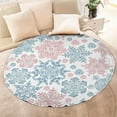 thumbnail image 4 of Blue and Pink Christmas Snowflake Pattern Round Blanket,Comfortable Soft Flannel Throw Blanket,All Season,Warm Lightweight Blankets for Sofa Bed Couch Living Room Chair 47"x47", 4 of 5