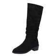 thumbnail image 2 of EKVAHL Women's Slouch Knee High Boots, Faux Suede Ruched Design Low Block Heel Tall Boots, Wide Calf Fall Winter Casual Daily Boots Black, 2 of 5