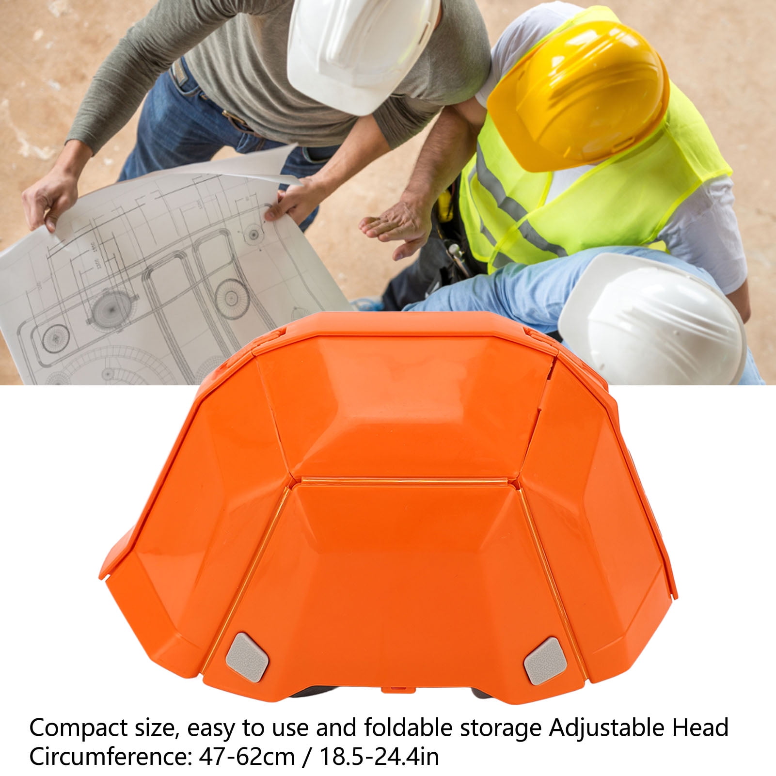M Buder High Strength Plastic Foldable Helmet Portable Head Protection Safety Hard Hat for Outdoor Work Sports Travel Emergency Rescue (14.5 inches / 37 cm), Orange Color, 1 Pack