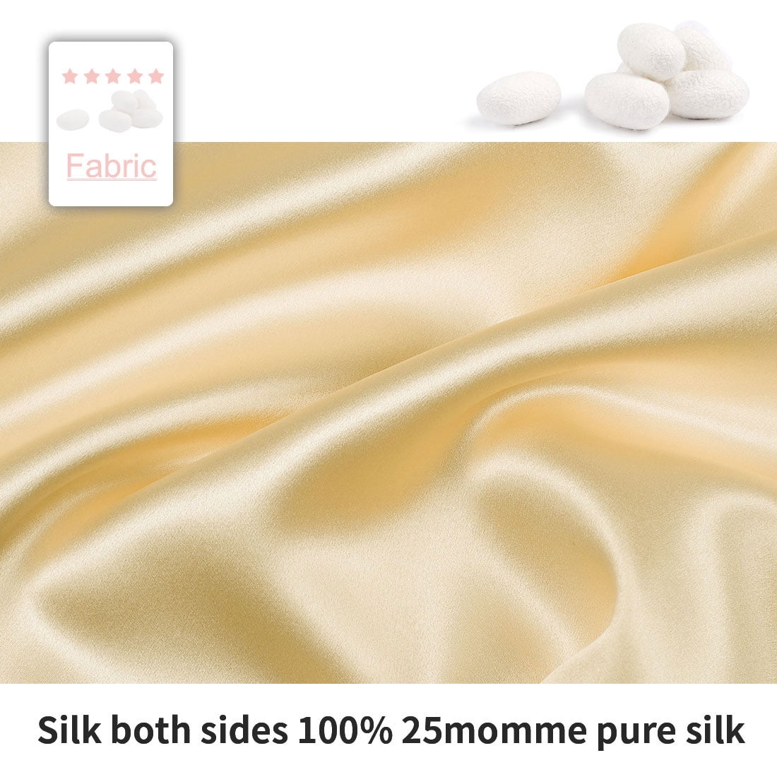 PiccoCasa Set of 2 Silk Pillowcase for Skin Both Sides 25 Momme Silk Queen Gold