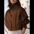 thumbnail image 4 of Chaqueta Plisada de Larga con Cuello y Botones para Mujer, Gabardina Corta Informal para y Otoño. Marrón Oscuro L, 4 of 9