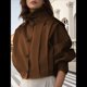 thumbnail image 4 of Chaqueta Plisada de Larga con Cuello y Botones para Mujer, Gabardina Corta Informal para y Otoño. Marrón Oscuro S, 4 of 9
