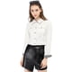 thumbnail image 3 of Chaqueta de mezclilla corta casual básica de manga larga con botones para mujer blanco L, 3 of 6