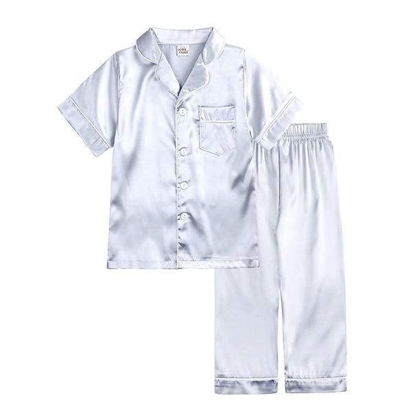 Kids Tales-ropa de hogar similar a la seda para niños, conjunto de pijamas de seda de hielo para niños y niñas grandes, de verano