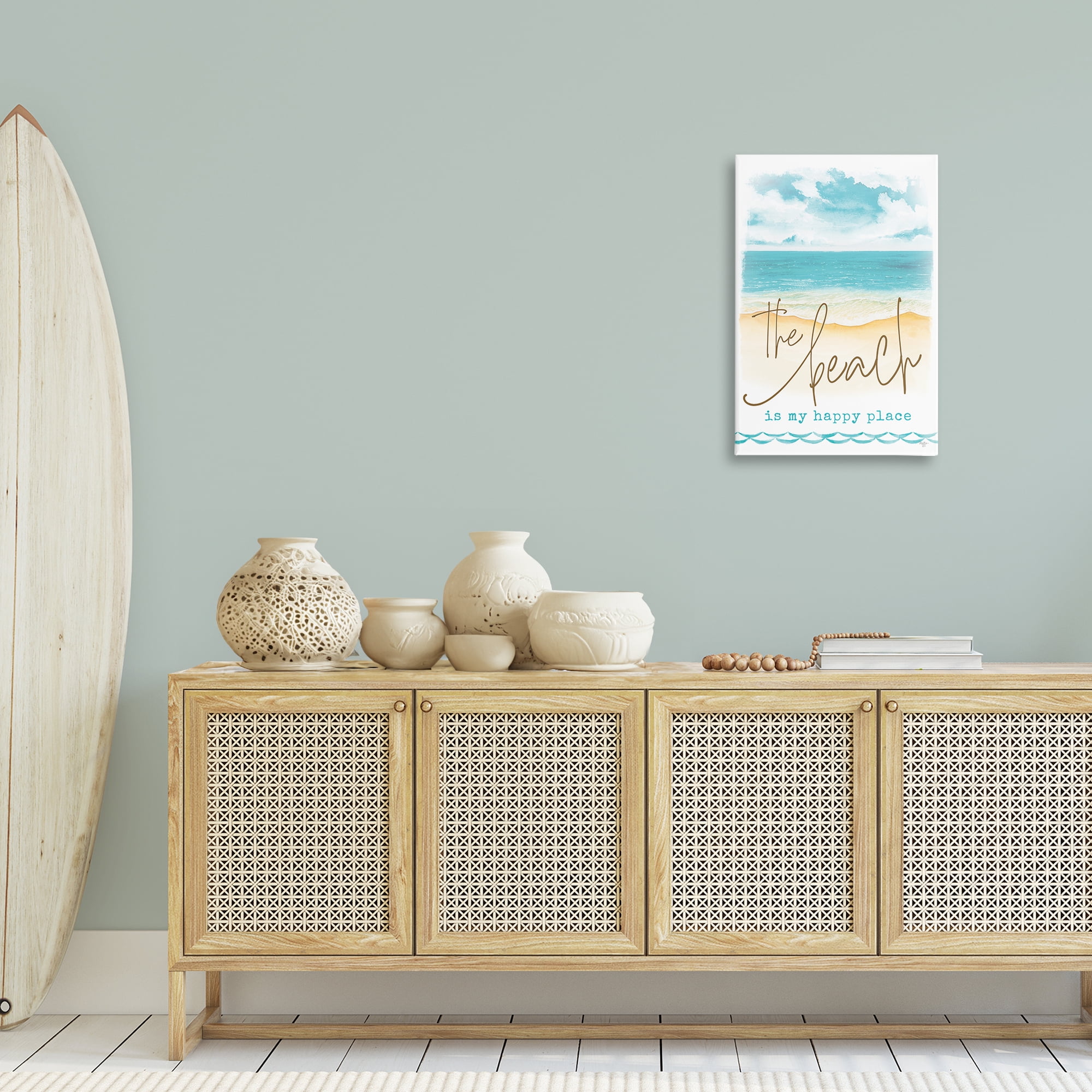 Stupell Industries Beach is Happy Place Text & Numbers Painting Wrapped Canvas Art Print Wall Art, 20 x 30