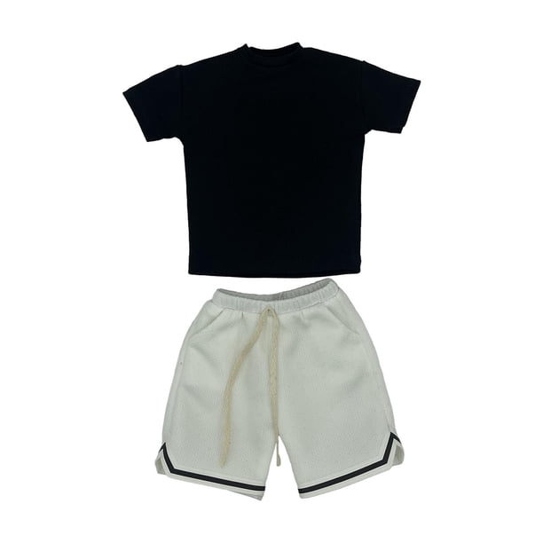 Conjunto de ropa para muñeca masculina a escala 1/6, pantalones cortos deportivos y camiseta hechos a mano, estilo casual. Conjunto de camisa negra