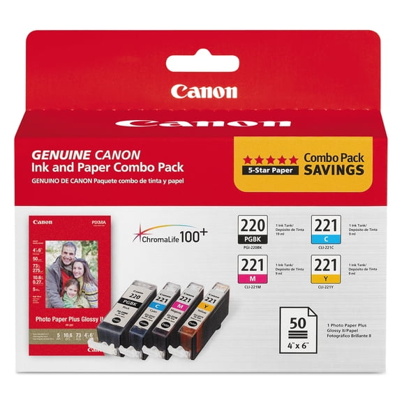 Canon® - 2945b011 (pgi-220/cli-221) Ink/paper Combo, Black/cyan/magenta/yellow