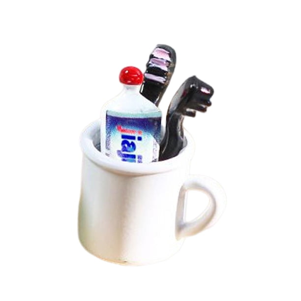 Accesorios de baño para casa de muñecas 1/12 perfke Mini pasta de dientes Cepillo de dientes taza DIY Blanco