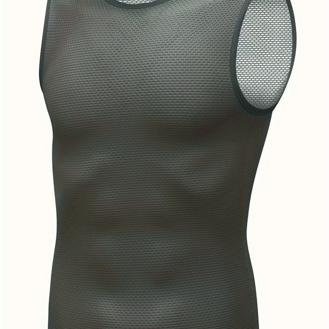 QJUHUNG Mens Sleeveless Cycling Base Layer Top - Quick-Drying High-Stretch Breathable Contrast Mesh Crew Neck Skin-Fit Polyester Fabric Hand Wash Only Ideal for Spring/Summer Cycl