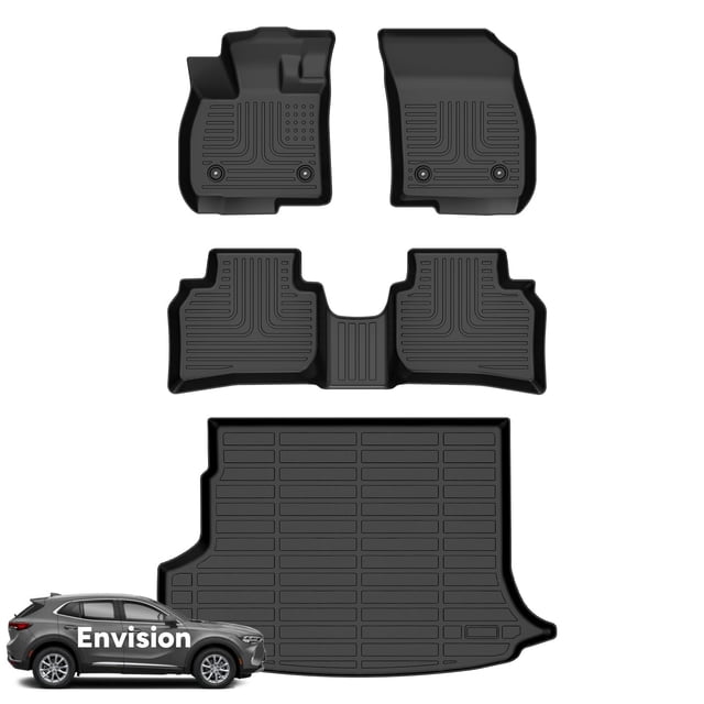Wayhigh® Tapis de Sol et Doublure de Cargaison Personnalisés pour Buick Envision 2021-2026 Protection Tous Temps Doublures de Sol TPE Rangée avant et Arrière Ensemble Complet Accessoires Envision Noir
