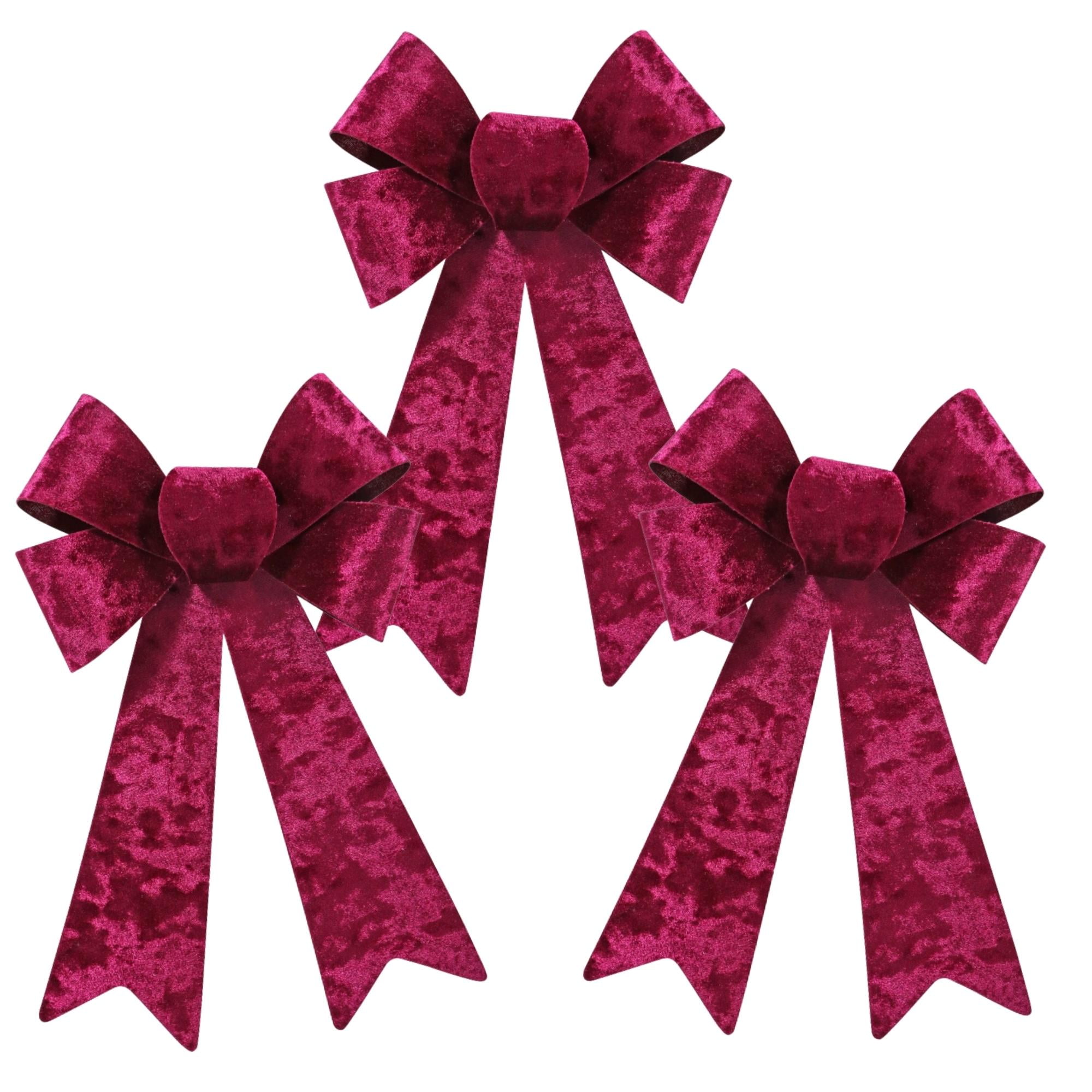 Christmas House Large Decorative BURGUNDY Velvet Bows, BUNDLE of 3, 2 x 8.25 x 14.75 Inches