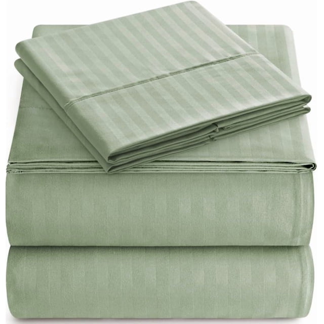 Striped Bed Sheet Set 1800 Luxury Soft Microfiber Deep Pocket 4-Piece Bedding Set - Wrinkle, Stain, Fade Resistant - Sage Green Full