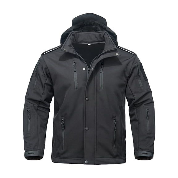 Men's Special Ops Military Tactical Soft Shell Winter Warm Fleece Lined Jacket Rain Hood Coat Hiking Snowboard for Skiing, Snowboarding and Winter Mountain Sports, Black, XL