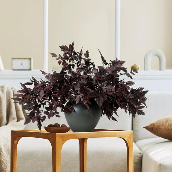 Bootesun 10 Pack Artificial Cimicifuga Plant Leaf, 18IN Faux Plum Cimicifuga Ramosa Leaf Branch Faux Fall Plants for Home Vase Wedding Garden Farmhouse Table Mantel Indoor Outdoor Fall Xmas Decors