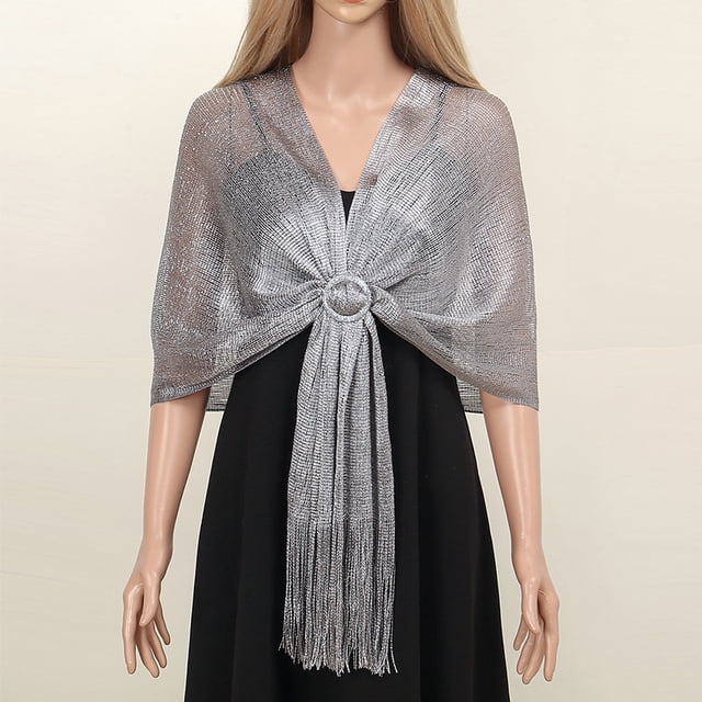 Xiao Hua Chales para vestidos, bufanda para mujer, chal formal para fiesta de noche con hebilla para boda, chal gris