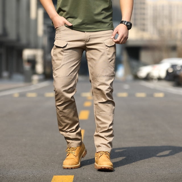 Men's Cargo Utility Overalls Pants for Outdoor Workwear Elastic Waist Loose Fit Spring Autumn