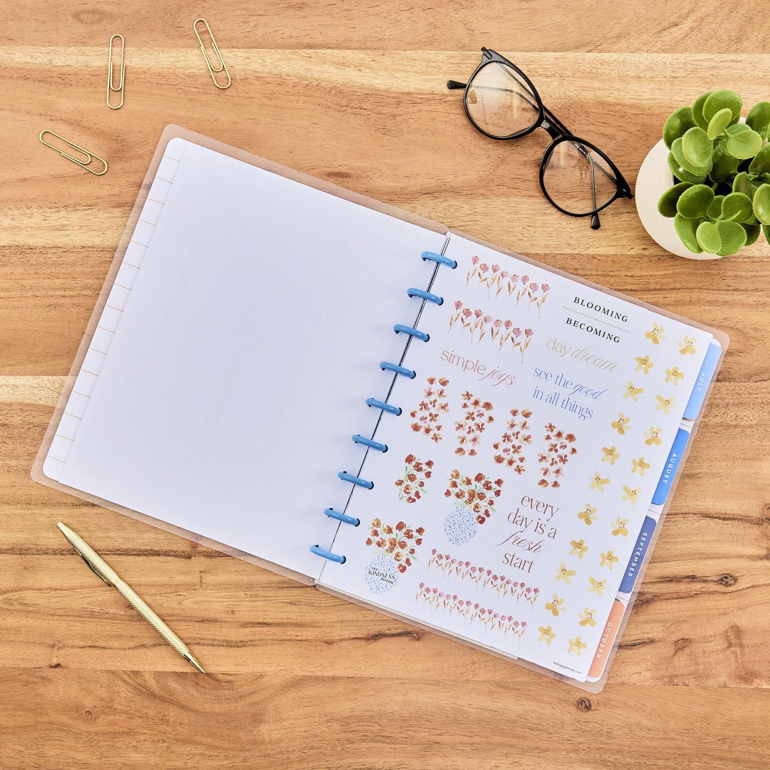Simply by Happy Planner, Kitchen Flowers Weekly Monthly Planner, Classic 7" x 9.25" Size, July 2024-June 2025