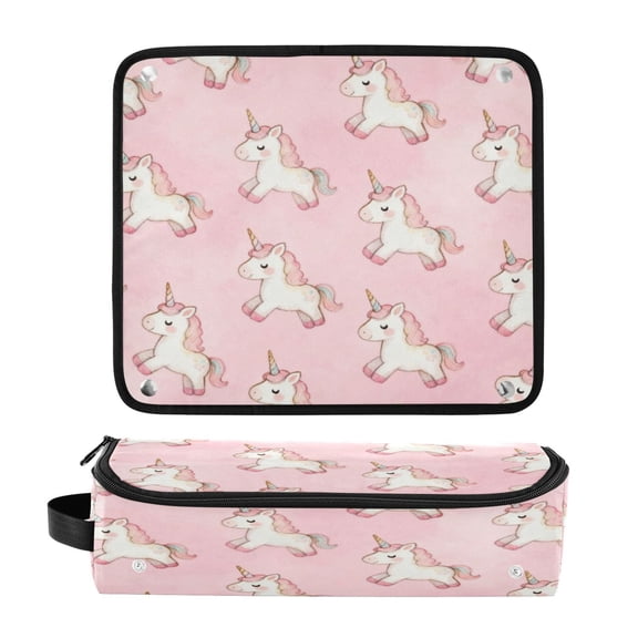 Hair Tool Organizer Bag with Heat Resistant Mat Removable Travel Storage Case for Hot Air Brushes Curling Irons Watercolor Pink Unicorn