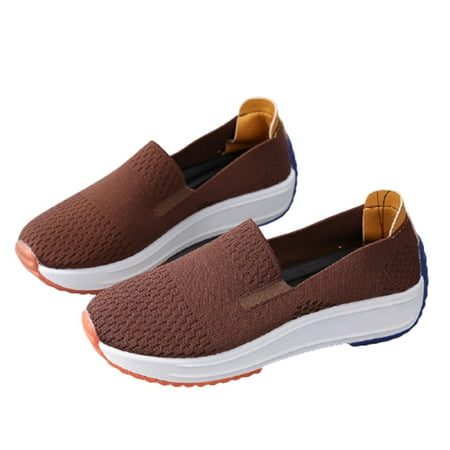 

Women s Slip-On Walking Shoes Breathable Platform Shoes Wedge Loafers Anti Slip Casual Footwear 42 Brown