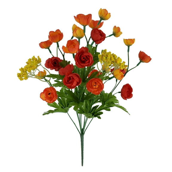 Mainstays 17" Artificial Red and Orange Ranunculus Bush, Indoor Use.