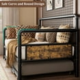 thumbnail image 5 of Twin Size Metal Daybed Frame with Wood Grain Headboard, Heavy Duty Platform Bed for Living Room, Bedroom, Guest Room, No Box Spring Needed, Vintage Industrial Style, Black, 5 of 8
