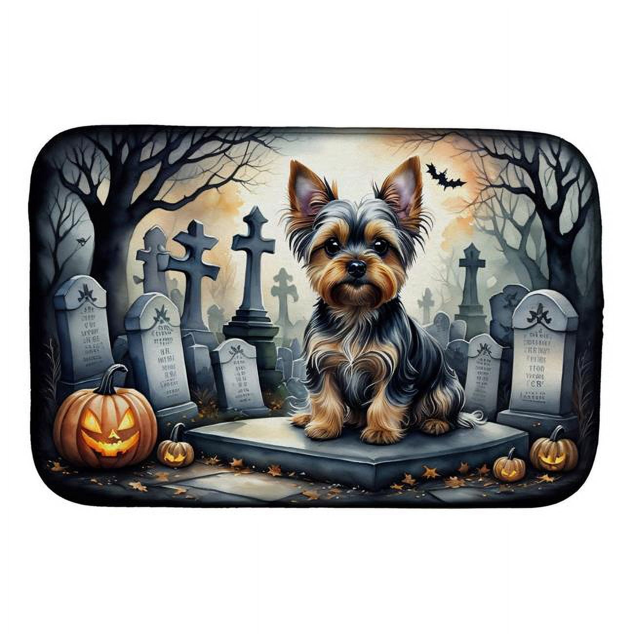 Keeshond Spooky Halloween Dish Drying Mat 14 in x 21 in