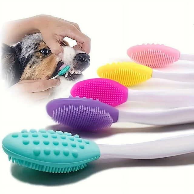 2pcs Soft Silicone Dog Toothbrushes with Comfort Grip Handle - Gentle Dual-Sided Teeth Cleaning for Pets