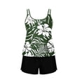 thumbnail image 7 of Staron Women's Hawaiian Print Bikini Swimsuit with Removable Padded Bra and Pockets Backless Off-Shoulder Two Piece Tankini Set, Army Green XXL, 7 of 7
