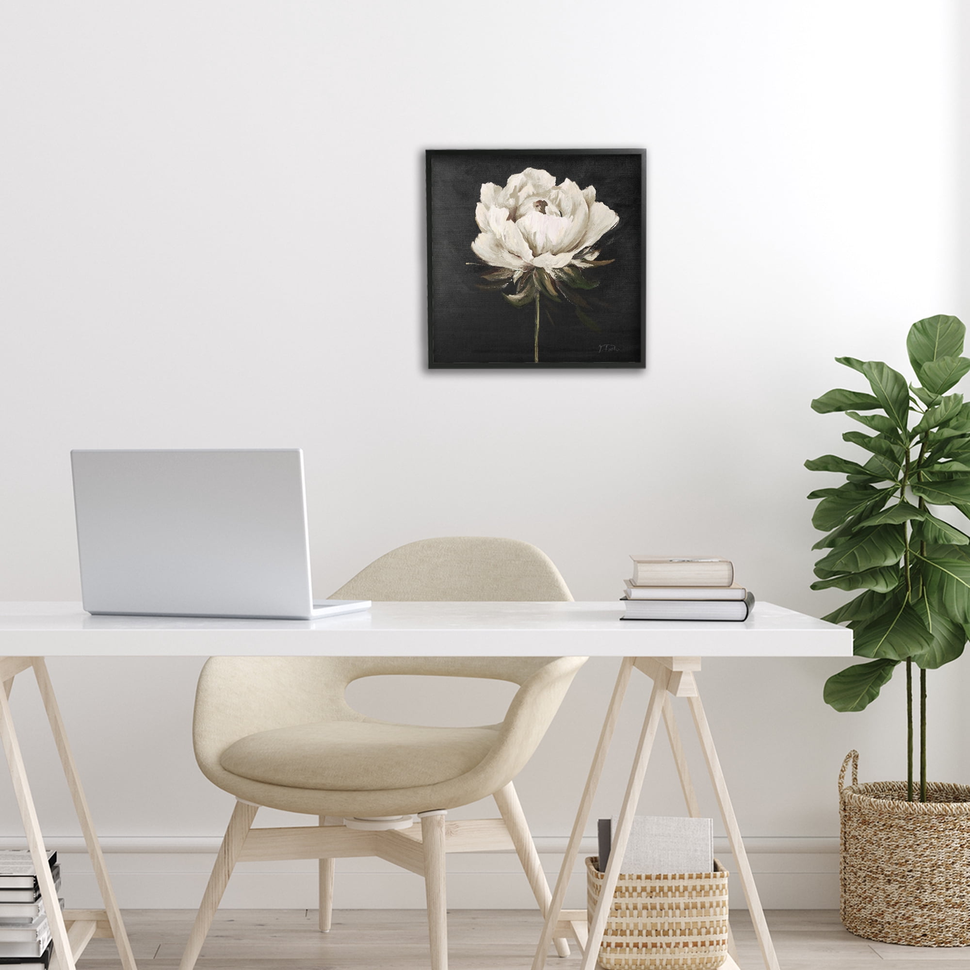 Stupell Industries Pretty Delicate Bloom on Black Black Framed Giclee Art, design by Patricia Pinto