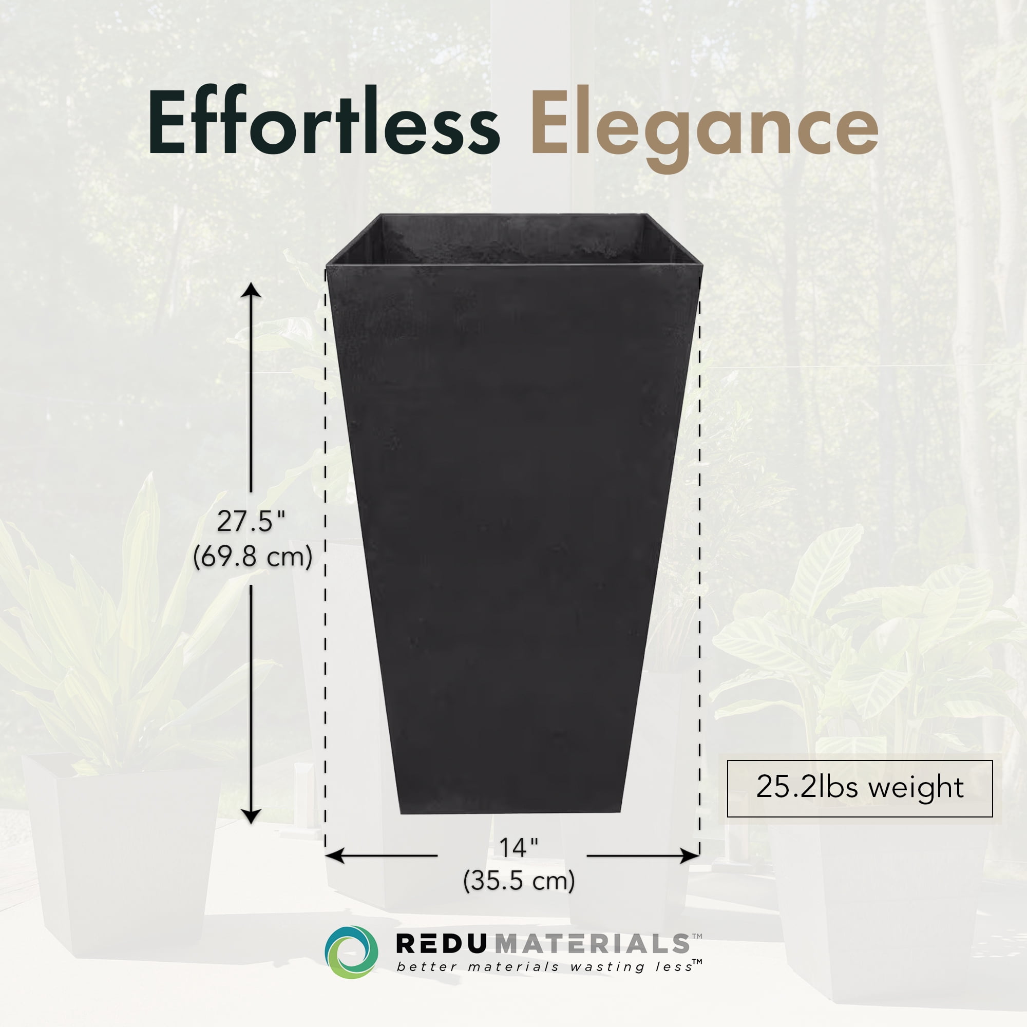Tierra Verde 2 Pack Indoor Outdoor 28” Self Watering Planter, Sonata, Black