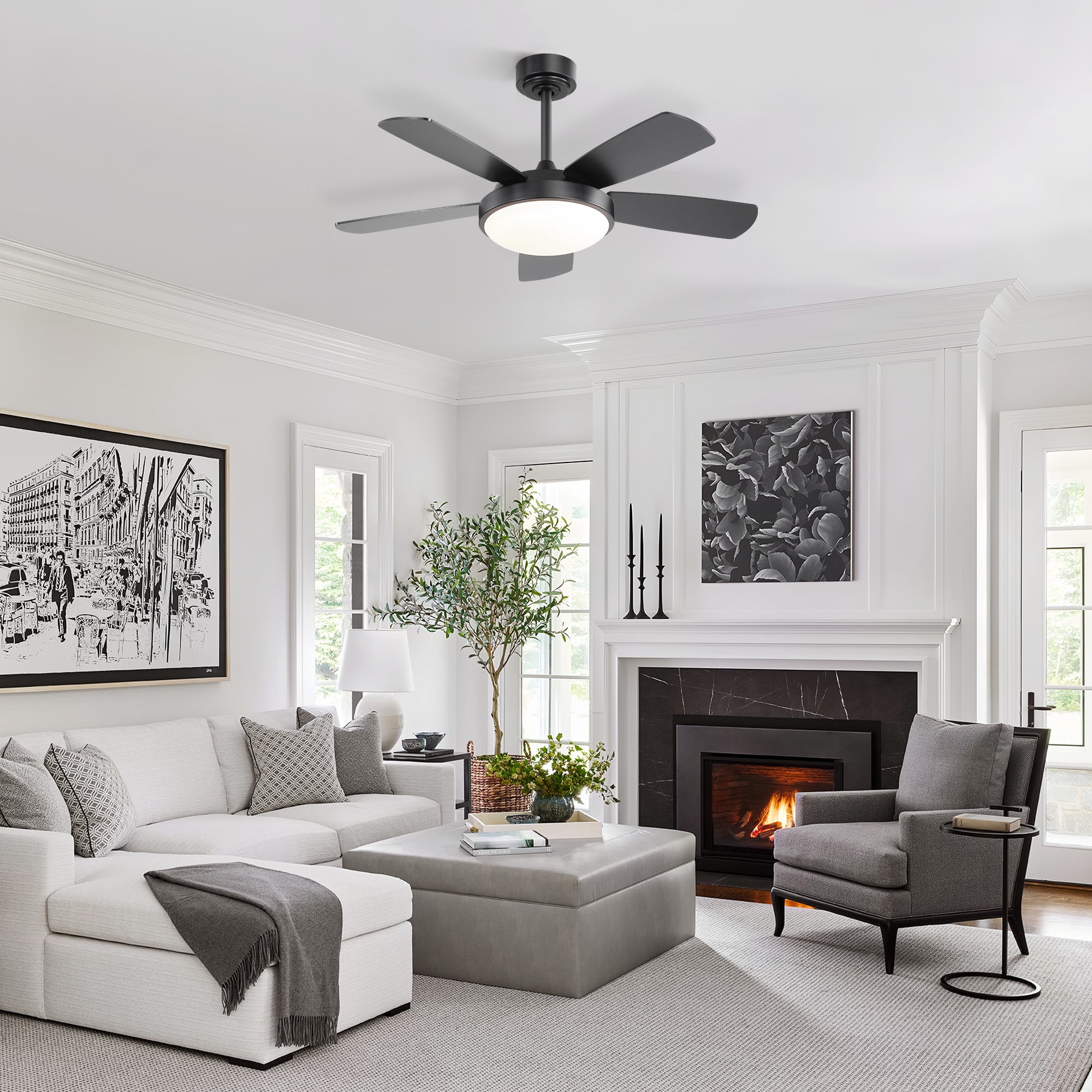 Sofucor 42'' Ceiling Fan with Lights and Remote for Bedroom Black