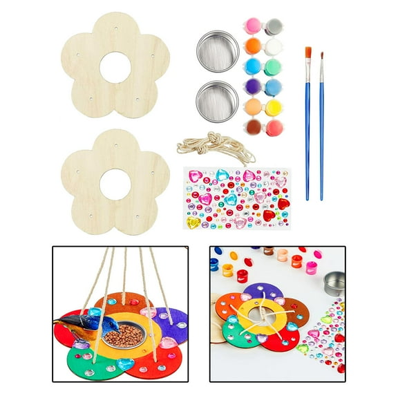 Crafts Bird Feeders DIY Wooden Painting Wooden Trays, 12 , 2 Brushes, 2 Ropes Sticker Hanging Bird Feeders for for Boys and Girls